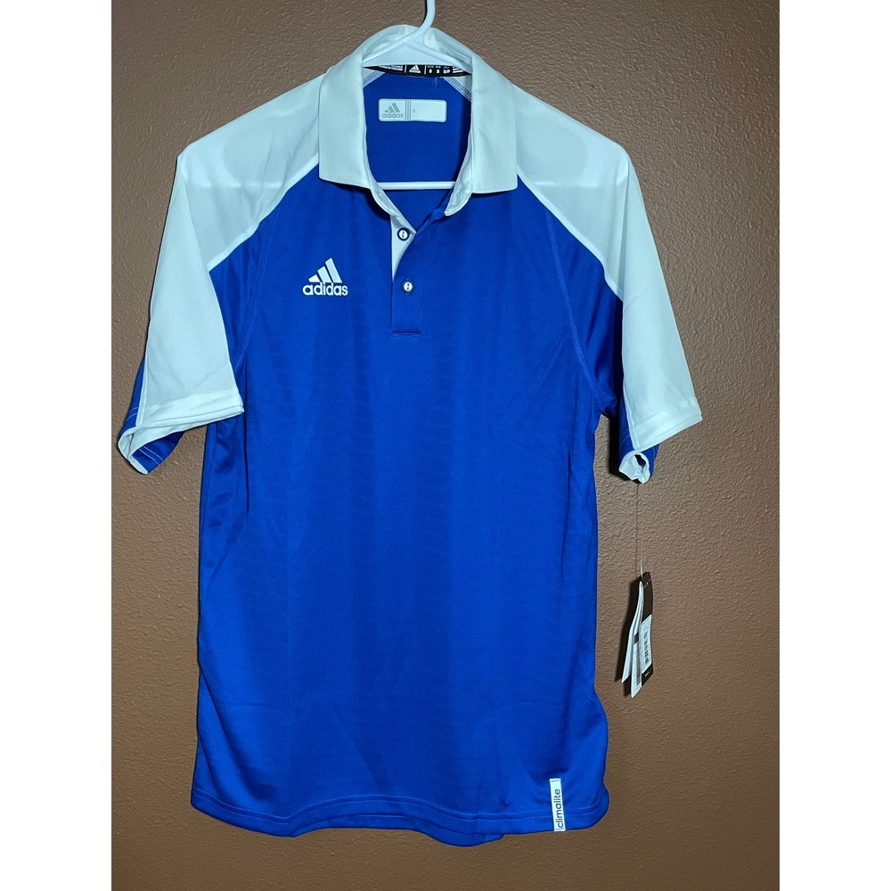 Adidas MV Coaches Polo Mens Small Royal Blue White Climalite Golf Shirt AR4499